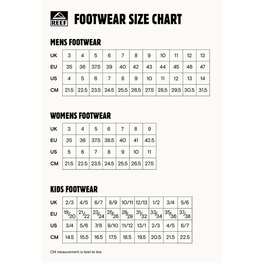 Reef Footwear 23 0 Gráfico do tamanho